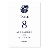Navy White Palm Tree Coastal Wedding Kaart (Voorkant)