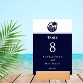 Navy White Palm Tree Coastal Wedding Kaart