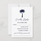 Navy White Palm Tree Coastal Wedding RSVP Kaart (Voorkant)