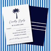 Navy White Palm Tree Coastal Wedding RSVP Kaart