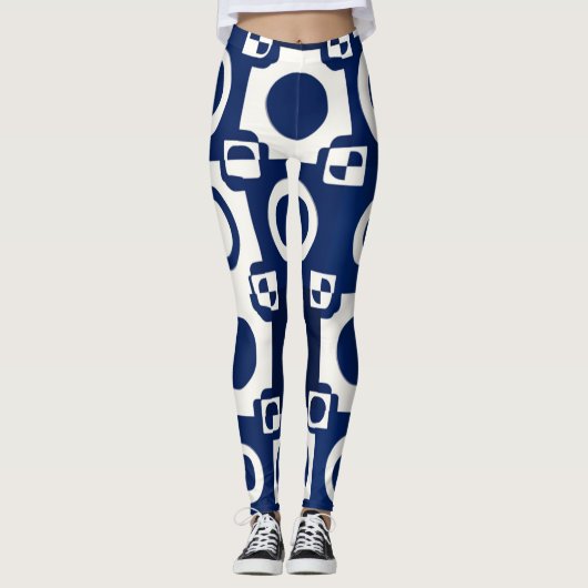 Navy White Pattern Leggings (Voorkant)