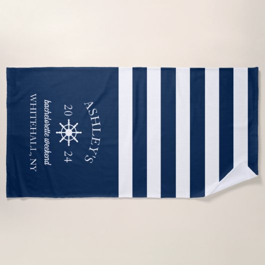 Navy & White Personalized Bachelorette Weekend Strandlaken (Voorkant)