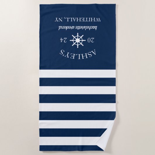 Navy & White Personalized Bachelorette Weekend Strandlaken (Voorkant)