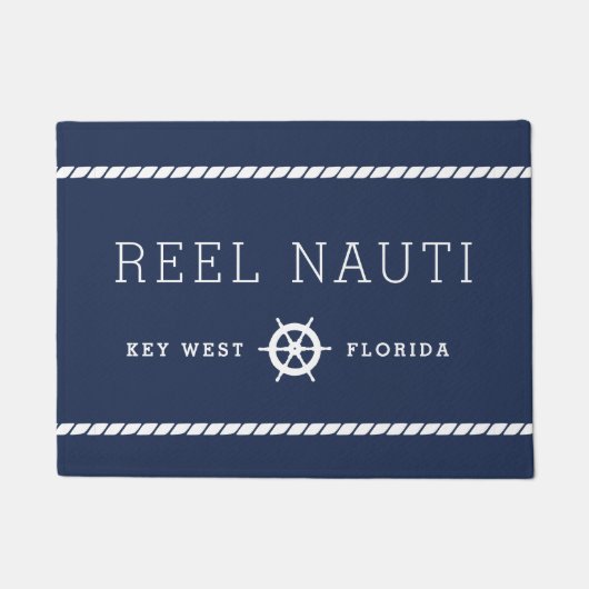 Navy & White Personalized Boat Name Deurmat (Voorkant)