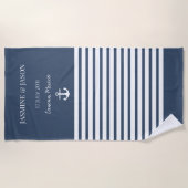 Navy White Personalized Destination Wedding Favor Strandlaken (Voorkant)
