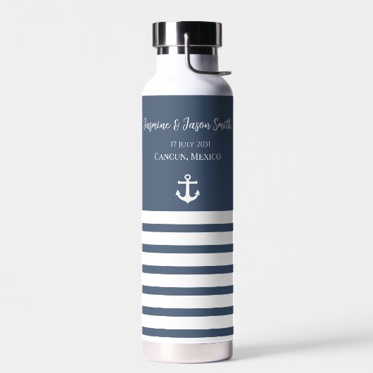 Navy White Personalized Destination Wedding Favor Waterfles (Links)