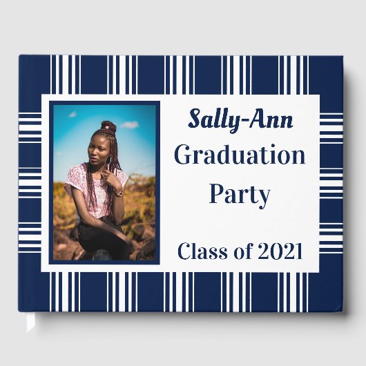 Navy White Photo Graduation Party Gastenboek (Voorkant)