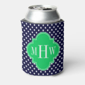 Navy White Polka Dot Emerald Quatrefoil 3 Monogram Blikjeskoeler (Blikje Achterkant)