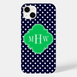 Navy White Polka Dot Emerald Quatrefoil 3 Monogram Case-Mate iPhone Case
