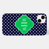 Navy White Polka Dot Emerald Quatrefoil 3 Monogram Case-Mate iPhone Case (Achterkant (horizontaal))
