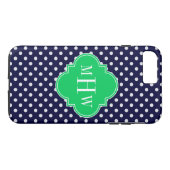 Navy White Polka Dot Emerald Quatrefoil 3 Monogram Case-Mate iPhone Case (Achterkant (Horizontaal))