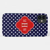 Navy White Polka Dot Red Quatrefoil 3 Monogram Case-Mate iPhone Case (Achterkant (horizontaal))
