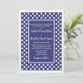 Navy White Polka Dot Wedding Invitation Kaart (Staand voorkant)