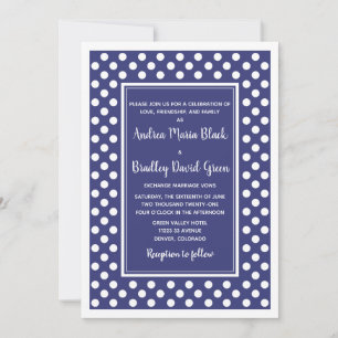Navy White Polka Dot Wedding Invitation Kaart
