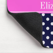 Navy White Polka Dots Hot Pink Ribbon Monogram Muismat (Hoek)
