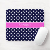 Navy White Polka Dots Hot Pink Ribbon Monogram Muismat (Met muis)