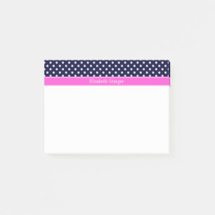 Navy White Polka Dots Hot Pink Ribbon Monogram Post-it® Notes