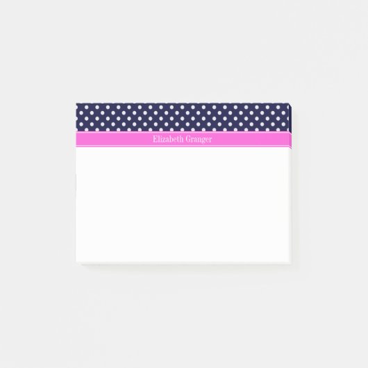 Navy White Polka Dots Hot Pink Ribbon Monogram Post-it® Notes (Voorkant)