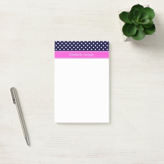 Navy White Polka Dots Hot Pink Ribbon Monogram Post-it® Notes (Kantoor)