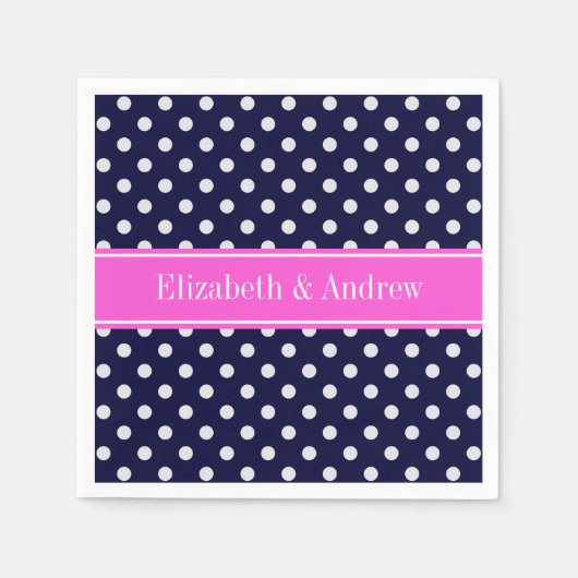 Navy White Polka Dots Hot Pink Ribbon Monogram Servet (Voorkant)