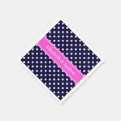 Navy White Polka Dots Hot Pink Ribbon Monogram Servet (Hoek)