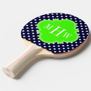Navy White Polka Dots Limoen Quatrefoil 3 Monogram Tafeltennisbatje