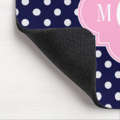 Navy White Polka Dots roze Quatrefoil 3 Monogram Muismat (Hoek)
