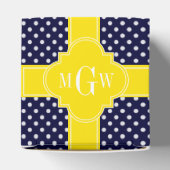 Navy White Polka Dots Yellow Quatrefoil 3 Monogram Bedankdoosjes (Bovenkant)