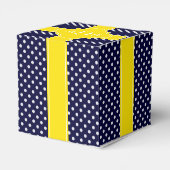 Navy White Polka Dots Yellow Quatrefoil 3 Monogram Bedankdoosjes (Achterkant)