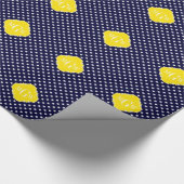 Navy White Polka Dots Yellow Quatrefoil 3 Monogram Cadeaupapier (Hoek)