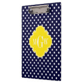 Navy White Polka Dots Yellow Quatrefoil 3 Monogram Klembord (Links)