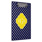 Navy White Polka Dots Yellow Quatrefoil 3 Monogram Klembord (Rechts)