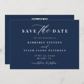 Navy white QR code simple elegant wedding  Save The Date (Voorkant / Achterkant)