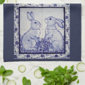 Navy White Rabbit Tile Kitchen Towel Dedham Blue Theedoek (Gevouwen)