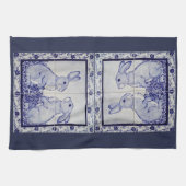 Navy White Rabbit Tile Kitchen Towel Dedham Blue Theedoek (Horizontaal)