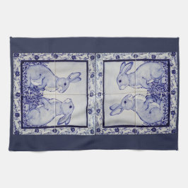 Navy White Rabbit Tile Kitchen Towel Dedham Blue Theedoek