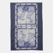 Navy White Rabbit Tile Kitchen Towel Dedham Blue Theedoek (Verticaal)