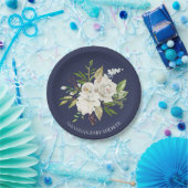 Navy & White Rose Flowers Shower 7-inch Bord (Feest)