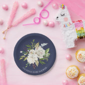 Navy & White Rose Flowers Shower 7-inch Bord (Feest)