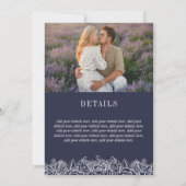 Navy White Rose schetst 2 op 1 foto-bruiloft Kaart (Achterkant)