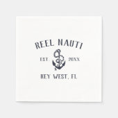 Navy & White Rustic Anchor Logo Bootnaam Servet (Voorkant)