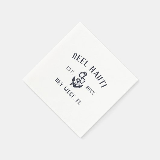 Navy & White Rustic Anchor Logo Bootnaam Servet (Hoek)