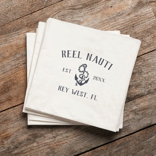 Navy & White Rustic Anchor Logo Bootnaam Servet
