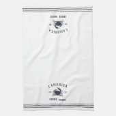 Navy & White Rustic Crab Personalized Shore House Theedoek (Verticaal)