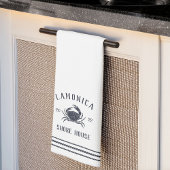 Navy & White Rustic Crab Personalized Shore House Theedoek