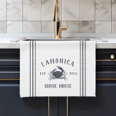 Navy & White Rustic Crab Personalized Shore House Theedoek