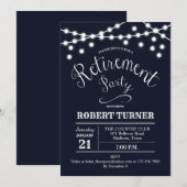 Navy White Rustic Uitnodiging van het Pensioenfees (Voorkant / Achterkant)