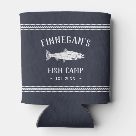 Navy & White Rustic Vist Cabin Personalized Blikjeskoeler (Achterkant)