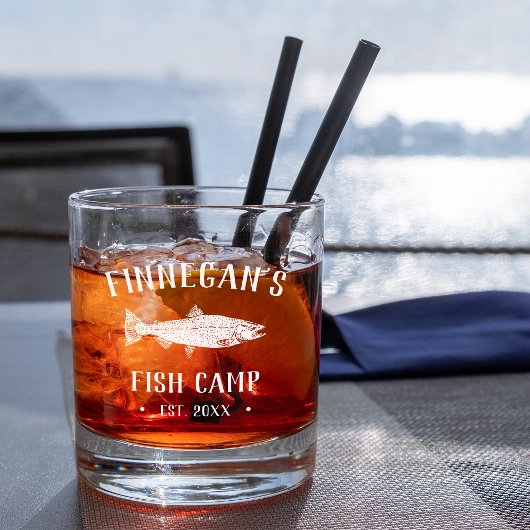 Navy & White Rustic Vist Cabin Personalized Whisky Glas