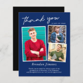 Navy White Script 3 Foto Afstuderen Bedankt (Voorkant / Achterkant)